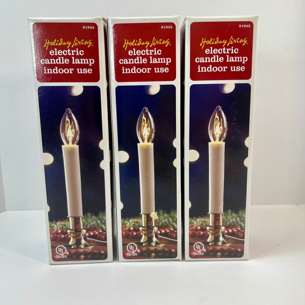 3 - Holiday Living Electric Candle Lamp Solid Brass Base 91943 BCLT-006 White